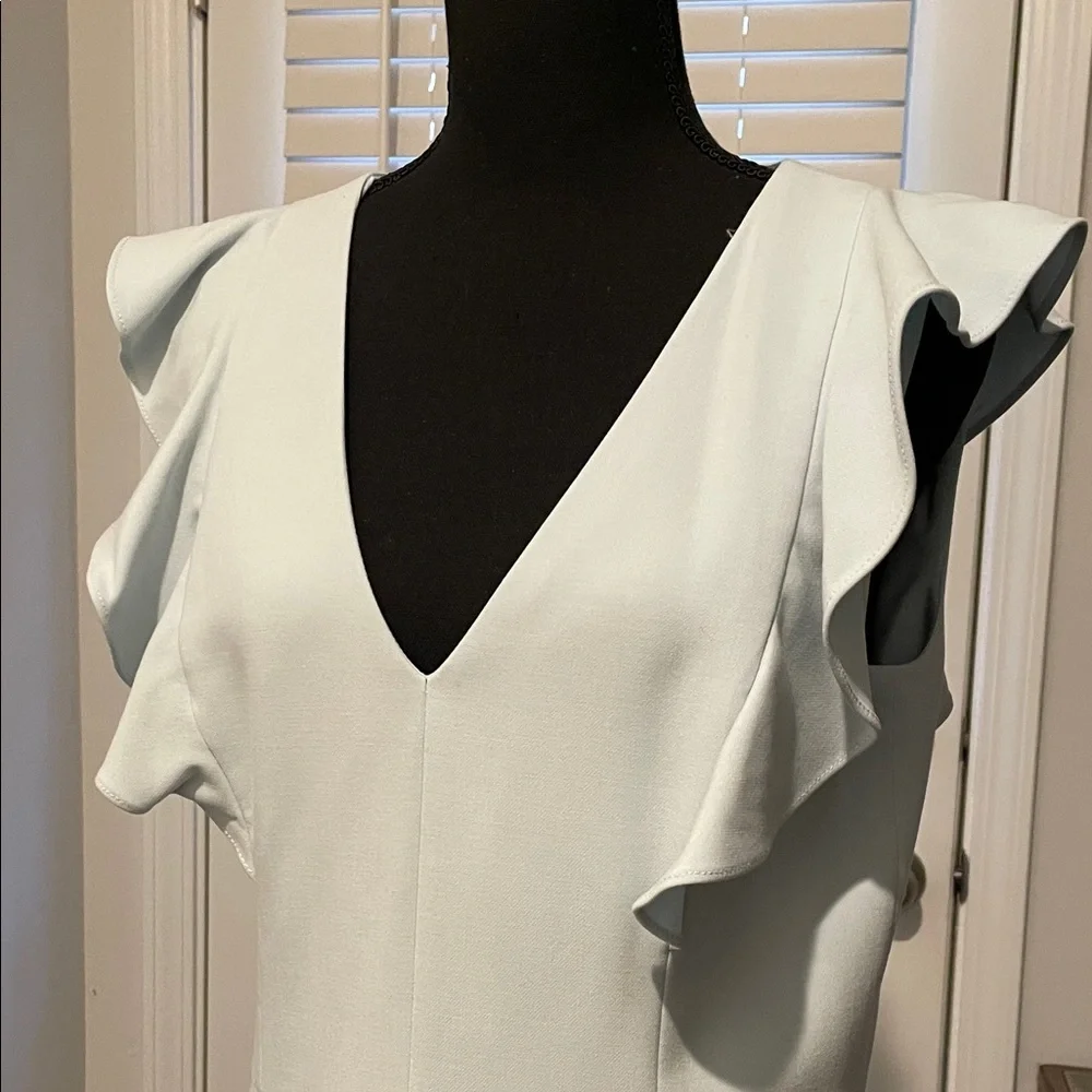 French Connection Whisper Ruffled V-Neck Mini Dress Size 10 Light Blue Wedding - Picture 2 of 13